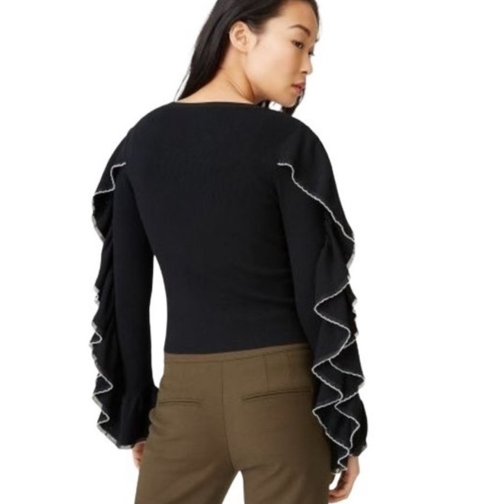 Club Monaco Womens Black Sancerie Ruffle Sleeve Viscose Sweater Top M - Picture 4 of 10